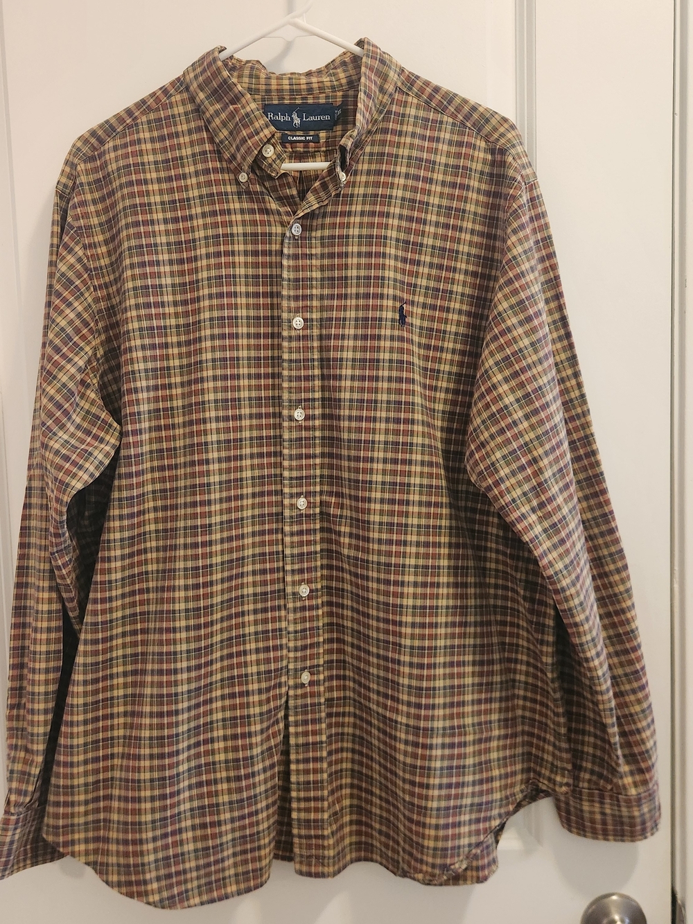 Ralph Lauren Men's Button-Down Plaid Shirt in Brown, Green & Red